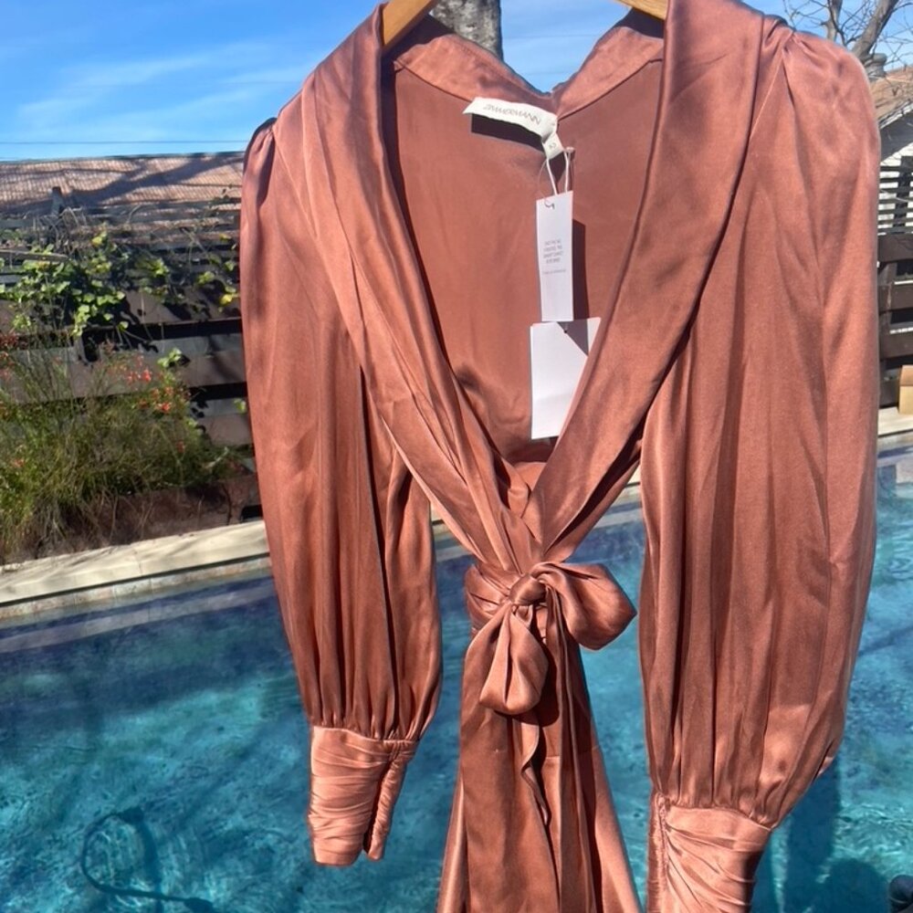 NWT New w/tags Zimmermann blouson-sleeve silk wrap dress mini Size 2